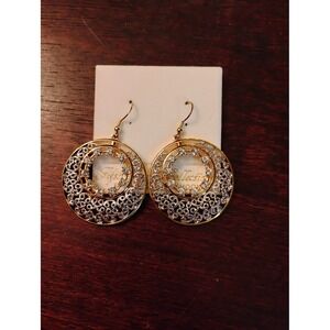Fifth Avenue Collection Gold Tone Filigree Rhinestone Circle Drop Earrings